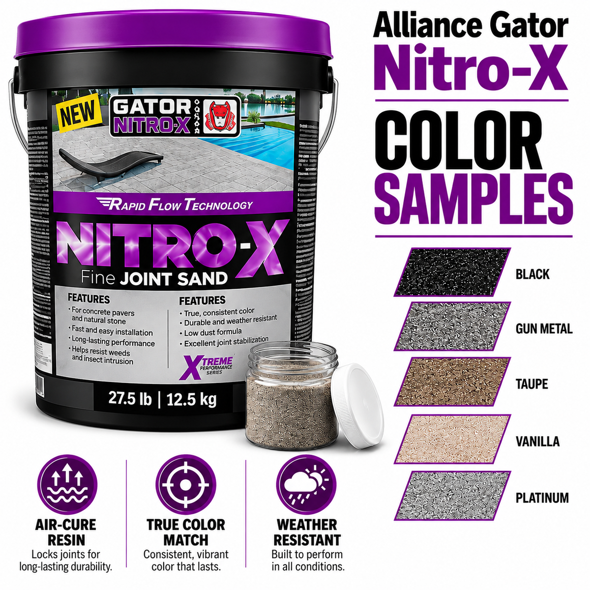 Alliance Gator Nitro X Fine Joint Sand Color Samples, All 5 Colors