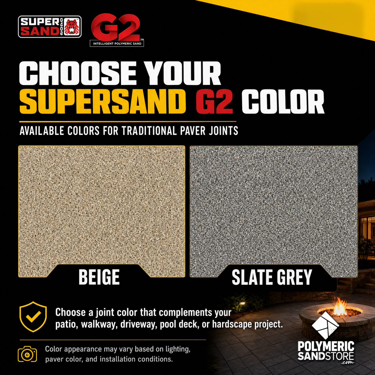 Color options for Alliance Gator Super Sand G2 Polymeric Sand