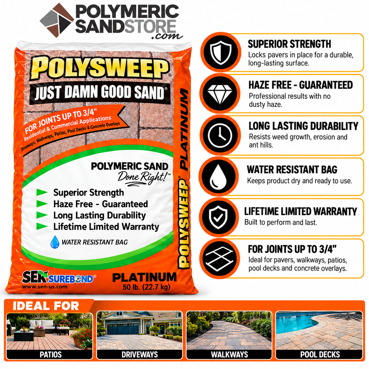 SEK Surebond PolySweep Polymeric Sand 50 lb Bag, Joints to 3/4 in