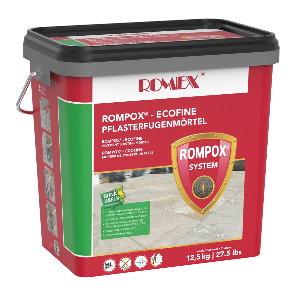 ROMEX Ecofine resin jointing sand, Black, 12.5 kg (27.5 lb) pail