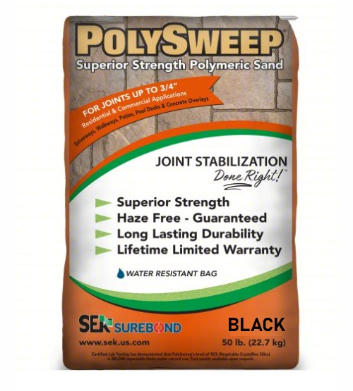 SEK Surebond PolySweep polymeric sand 50 lb Black, haze free superior strength joint sand for narrow joints up to 3/4 inch