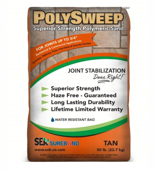 SEK Surebond PolySweep polymeric sand 50 lb Tan, haze free superior strength joint sand for narrow joints up to 3/4 inch