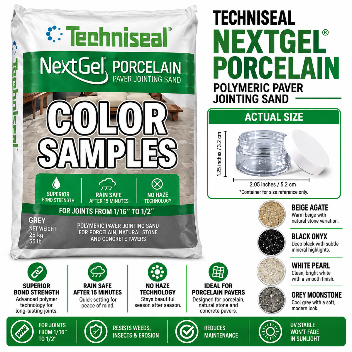Techniseal NextGel Porcelain Tile Sand Color Samples, All 4 Colors