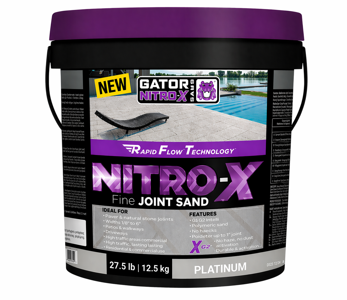 Alliance Gator Nitro X fine joint polymeric sand in platinum, 27.5 lb pail for paver and natural stone joints up to 1 inch.