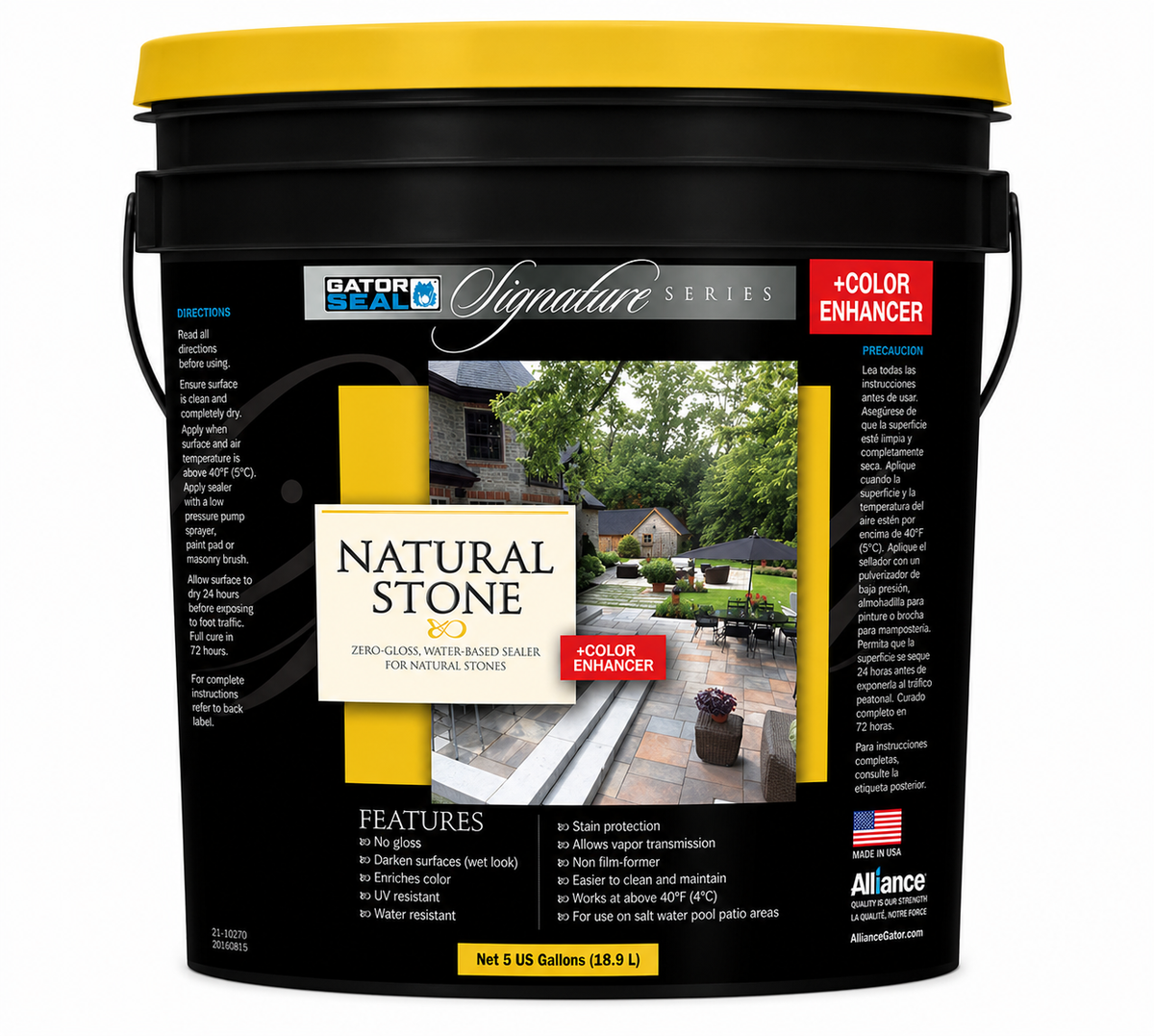 Alliance Gator Seal Signature Series Natural Stone sealer, 5 gallon zero gloss color enhancing water based stone sealer.