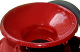 Wide funnel top opening on the red sprayer tank for easy filling