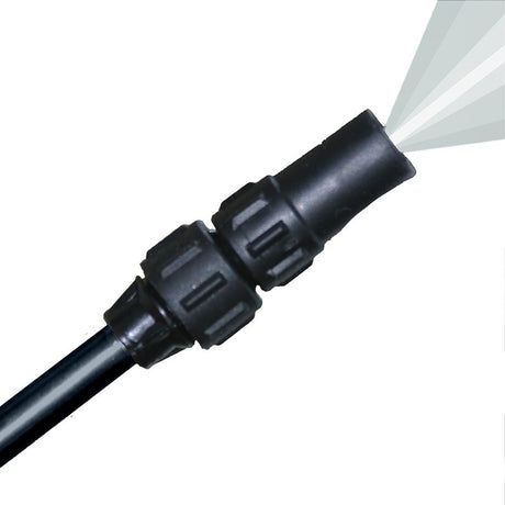Adjustable poly nozzle on the spray wand producing a fan pattern