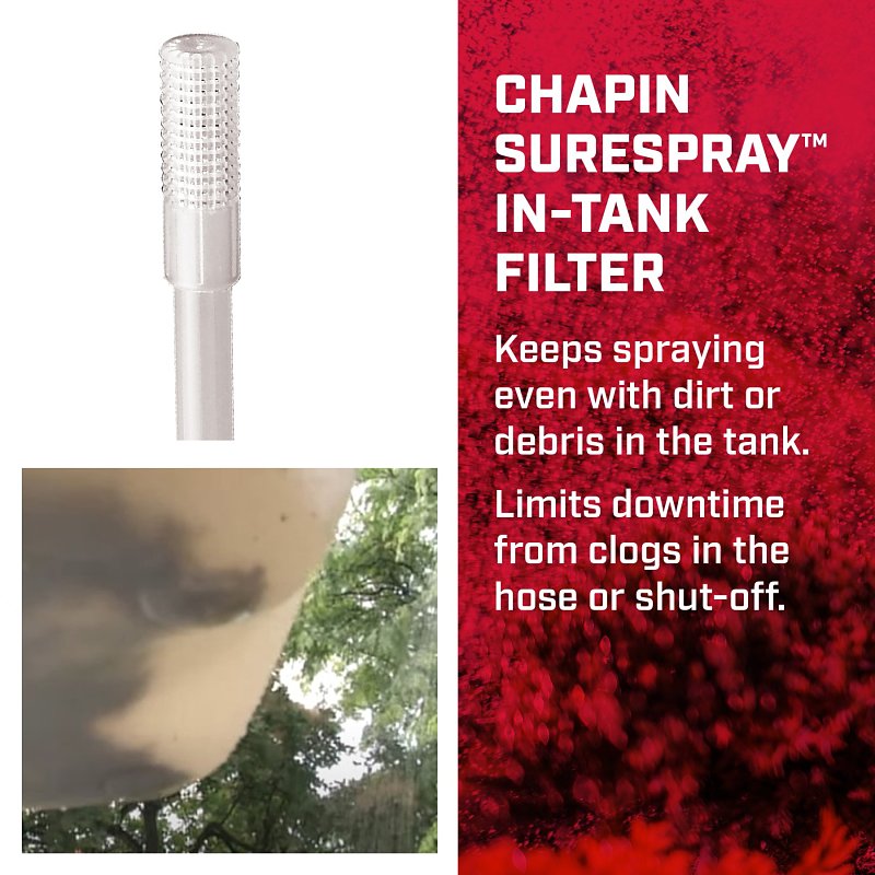 In-tank filter that keeps the sprayer working when the tank carries dirt or debris