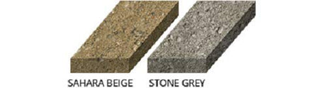 Stone dust colour swatches, Sahara Beige beside Stone Grey