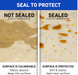 511 Impregnator sealer comparison showing liquid beading on sealed stone versus stains absorbing into unsealed stone