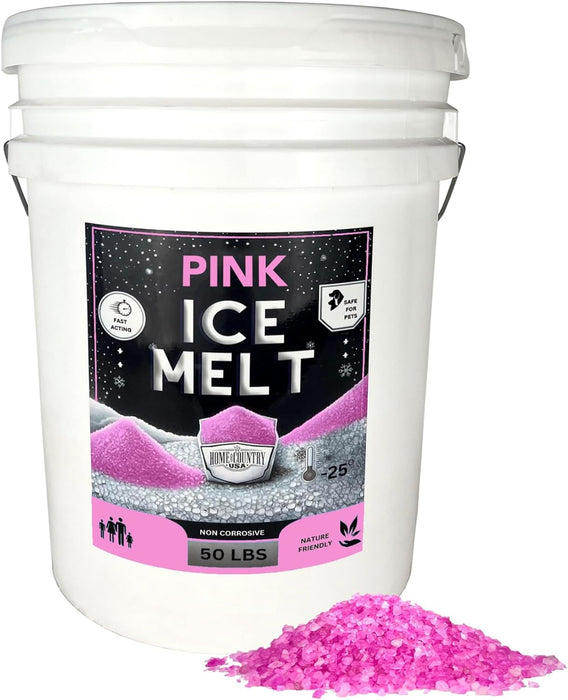 Pink Ice Melt Effective to -25°F, Eco-Friendly De-Icer, Optimal Granule Size for Quick Melting, Ideal for Driveways, Walkways, and Entryways 50 lb Pail