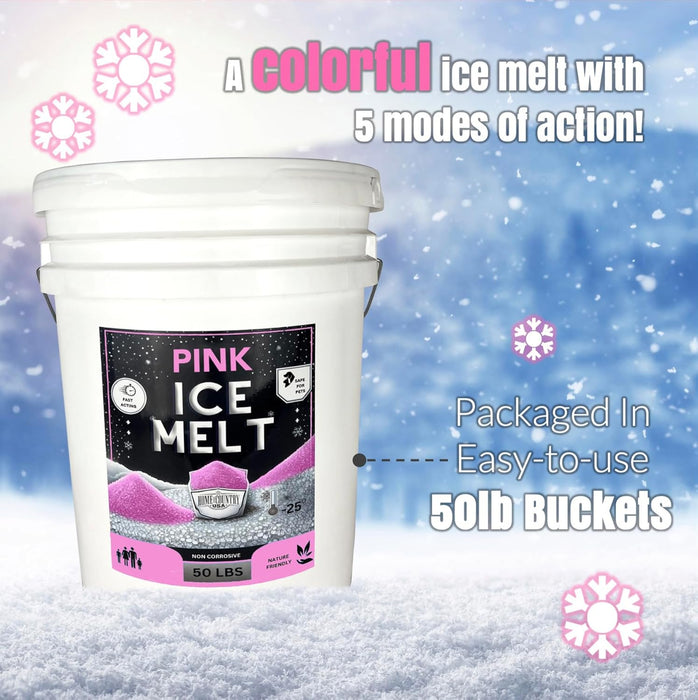 Pink Ice Melt Effective to -25°F, Eco-Friendly De-Icer, Optimal Granule Size for Quick Melting, Ideal for Driveways, Walkways, and Entryways 50 lb Pail