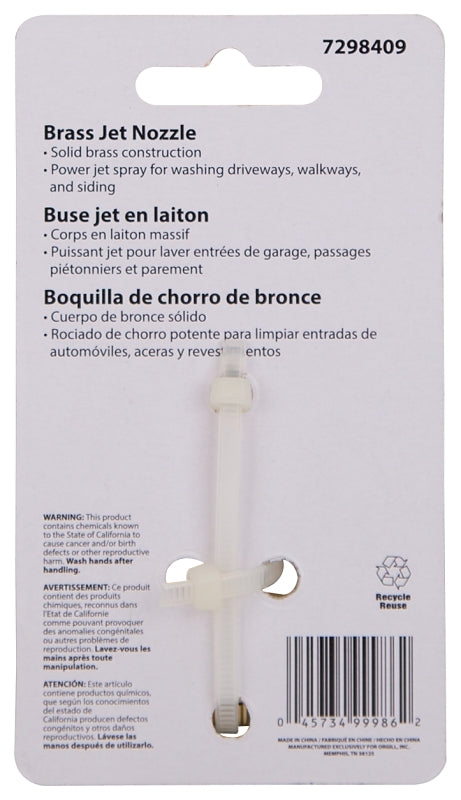 Back of the brass jet nozzle packaging showing its solid brass construction