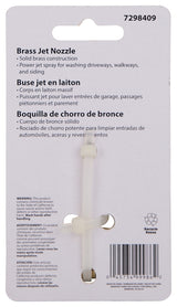 Back of the brass jet nozzle packaging showing its solid brass construction