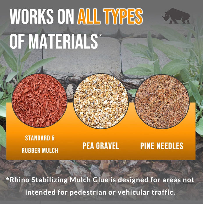 Rhino Stabilizing Mulch & Stone Glue for Landscaping Pea Gravel, Rubber Mulch, and Straw Binder