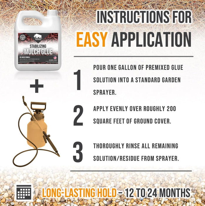 Rhino Stabilizing Mulch & Stone Glue for Landscaping Pea Gravel, Rubber Mulch, and Straw Binder