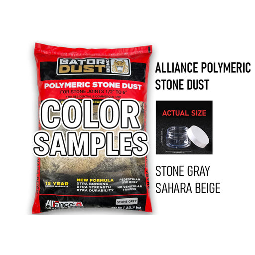 Alliance Gator Dust Bond Polymeric Stone Dust 50 lb bag, Stone Gray and Sahara Beige color samples