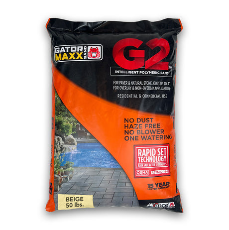 Alliance Gator Maxx G2 polymeric sand 50 lb Beige, no dust haze free rapid set paver joint sand rain safe in 15 minutes