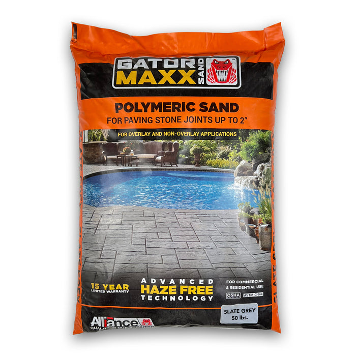 Alliance Gator Maxx polymeric sand 50 lb Slate grey, advanced haze free paver joint sand for paving stone joints up to 2 inches