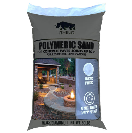 Rhino polymeric sand 50 lb Black, haze free one hour set paver joint sand for concrete paver joints up to 2 inches