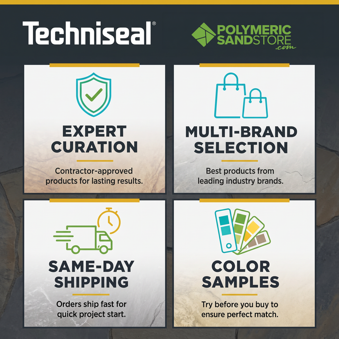 Techniseal dealer trust badges – expert curation, multi-brand selection, same day shipping, free color samples