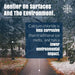 Calcium chloride ice melt promotional graphic highlighting lower corrosion and environmental impact over snowy park path