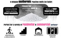 Calcium chloride ice melt pellets with exothermic reaction details for sidewalks, stairs, driveways, and parking spaces