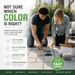 Couple comparing four jointing sand color piles poured on porcelain pavers – order sand samples to match your patio