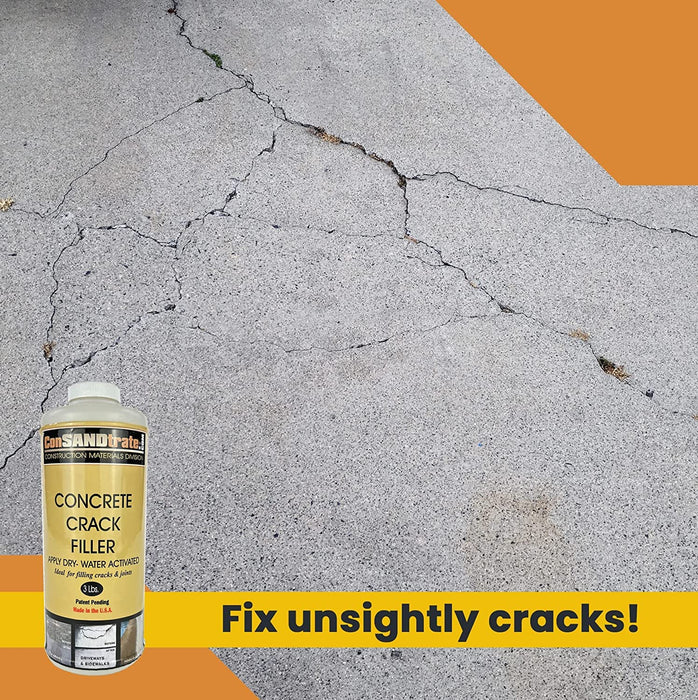 ConSANDtrate concrete crack filler repairs cracks in concrete driveways, sidewalks, patios, and other outdoor surfaces.