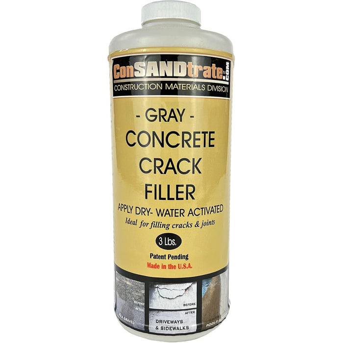 ConSANDtrate Gray Concrete Crack Filler 3 lb for repairing cracks and joints in concrete driveways, sidewalks, and patios.