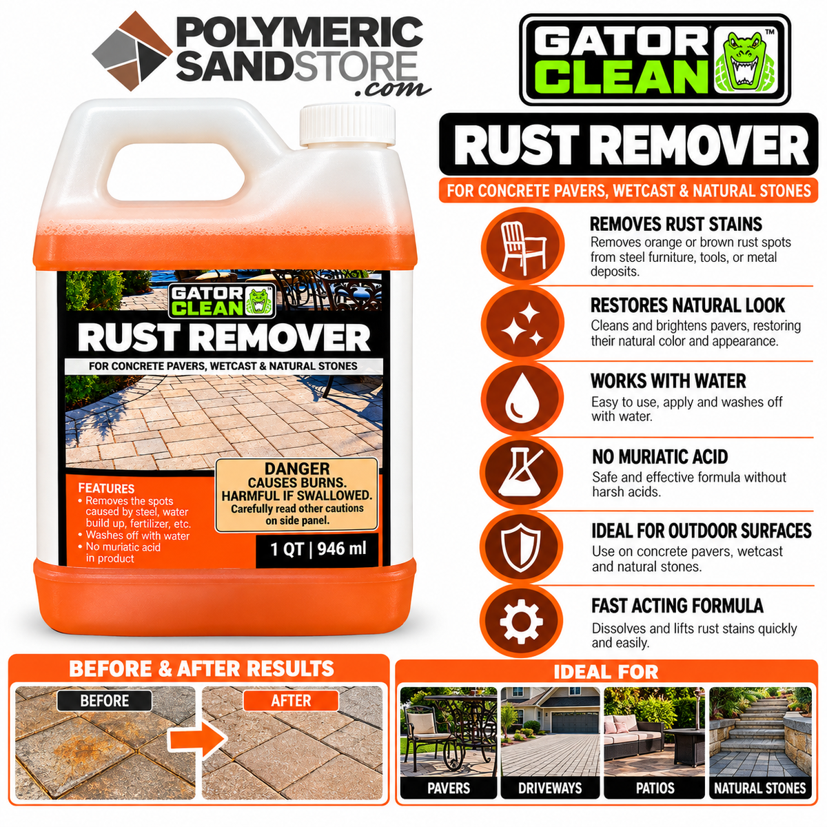 Alliance Gator Rust Remover for Pavers and Natural Stone 1 Qt