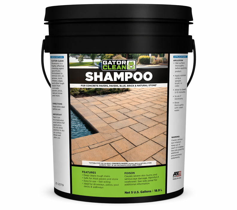 Gator Clean Shampoo 5-gallon bucket cleaner for concrete pavers, brick, and natural stone, made in USA