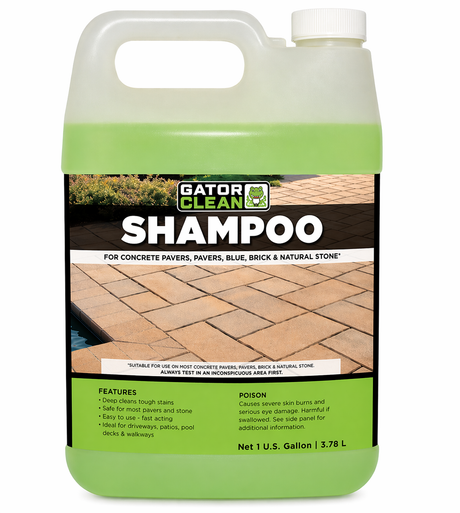 Gator Clean Shampoo cleaner for concrete pavers, brick and natural stone in a 1-gallon green plastic jug