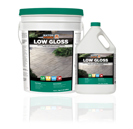 Gator Hybrid Low Gloss water-based joint stabilizing sealer for dry cast concrete pavers, 5-gallon pail and 1-gallon jug