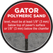 Gator Polymeric Sand red and gray diagram showing sand level must be 1/8 inch below paver surface or chamfer