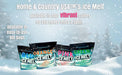 Home & Country USA Ice Melt in four 8lb bags: Blue, Orange, Pink, and Green varieties displayed on snow