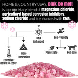 Home & Country USA pink ice melt, magnesium chloride and sodium chloride blend, effective to -25°F, pet and plant safe