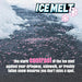Pink ice melt granules scattered on dark asphalt driveway with snow banks on sides showing high-visibility contrast