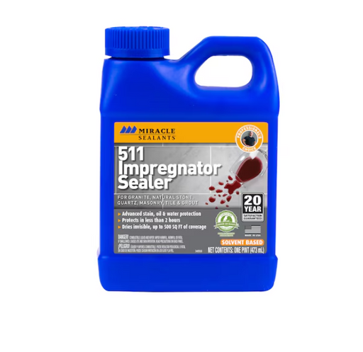 Miracle Sealants 511 Impregnator Sealer in blue 1-pint bottle, solvent-based formula for granite tile and grout