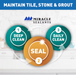 Miracle Sealants 3-step tile maintenance diagram: Deep Clean, Seal, Daily Clean in teal and gold circles