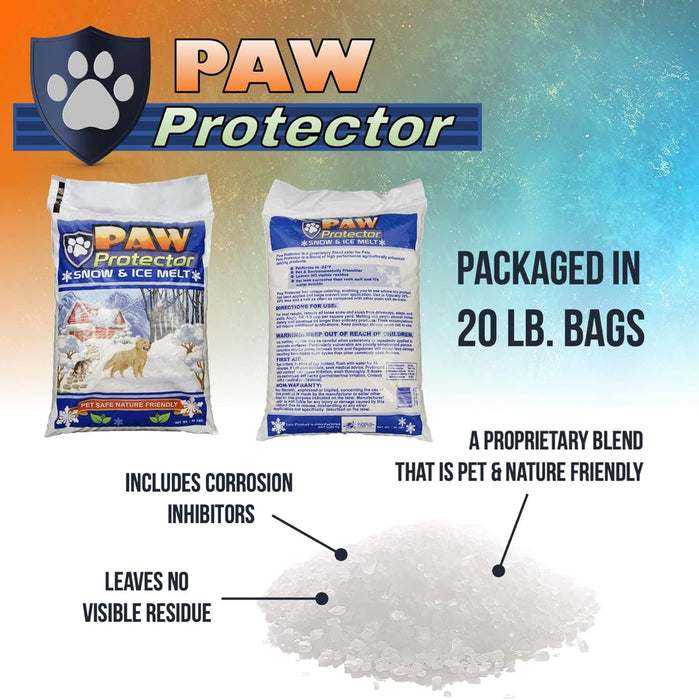 Paw Protector Snow and Ice Melt 20 lb bag, pet and nature friendly proprietary blend with corrosion inhibitors