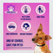Paw Shield ice melt product graphic showing non-toxic, non-corrosive, nature friendly icons with a dog on pink background