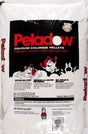 Peladow Calcium Chloride Pellets 50 lb bag, premier snow and ice melter, white packaging with red logo
