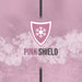 Pink Shield ice melt graphic highlighting eco-friendly, non-corrosive formula safe for plants and paved surfaces