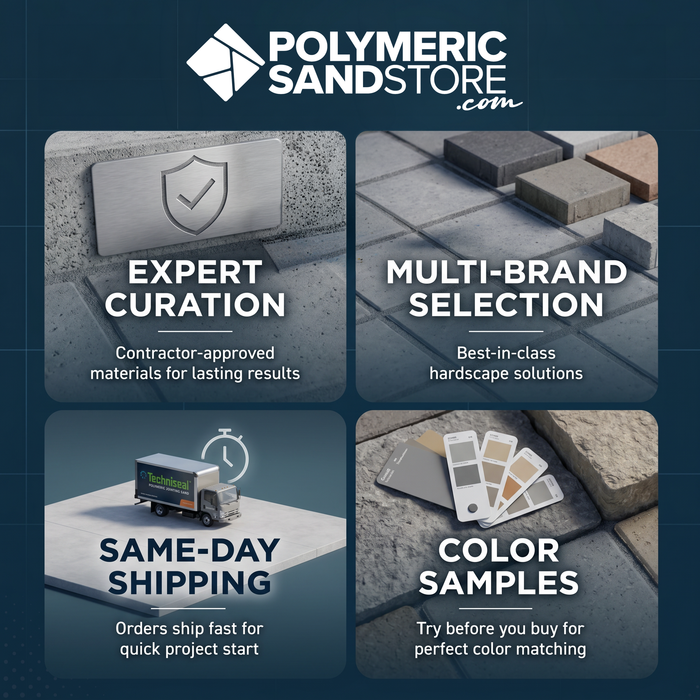 PolymericSandStore benefits – contractor approved materials, multi-brand hardscape selection, same day shipping, samples