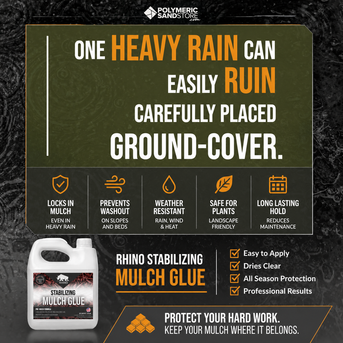 Rhino Stabilizing Mulch & Stone Glue for Landscaping Pea Gravel, Rubber Mulch, and Straw Binder