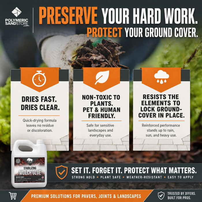 Rhino Stabilizing Mulch & Stone Glue for Landscaping Pea Gravel, Rubber Mulch, and Straw Binder