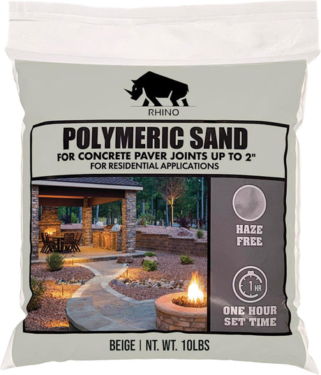 Rhino polymeric sand 10 lb Beige small bag, haze free one hour set paver joint sand for small projects and repairs