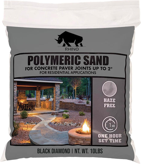 Rhino polymeric sand 10 lb Black diamond small bag, haze free one hour set paver joint sand for small projects and repairs