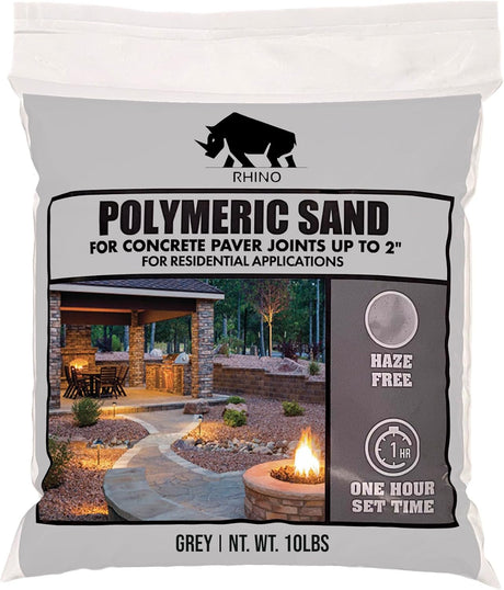 Rhino polymeric sand 10 lb Grey small bag, haze free one hour set paver joint sand for small projects and repairs